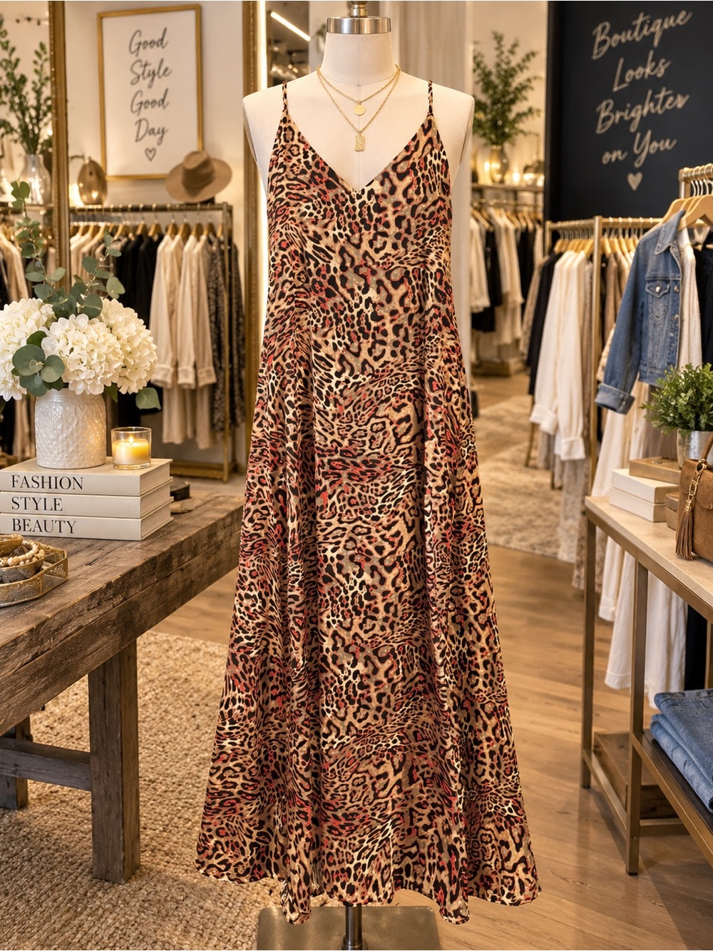 Nicole Miller Leopard Print Maxi Dress in Brown and Black